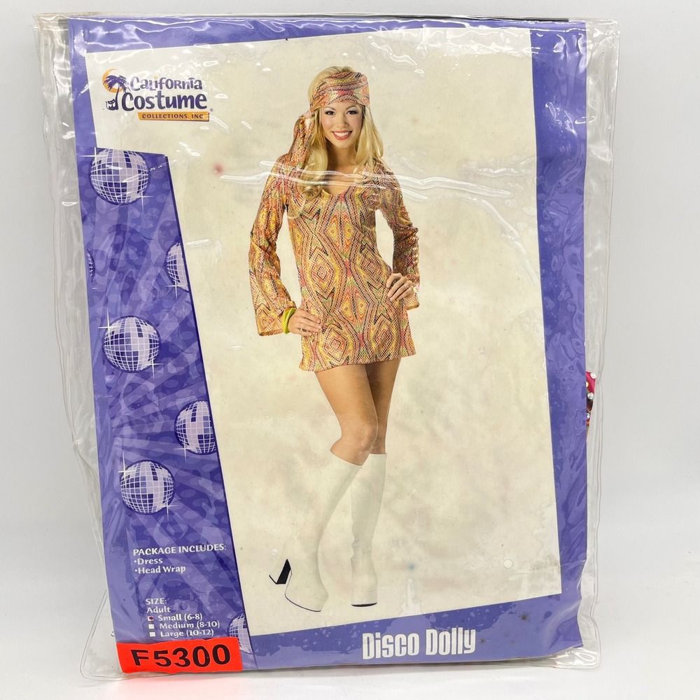 California Costumes Disco Dolly 70s Retro Dress Head Wrap Small 00811 Multi